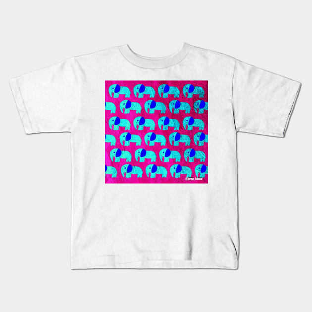 elephant in marble stampede ecopop pattern wallpaper art Kids T-Shirt by jorge_lebeau